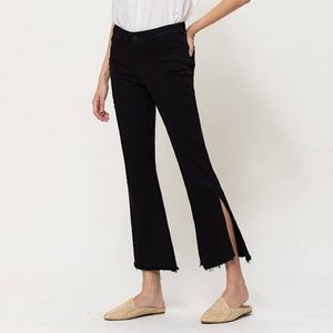 Black Flying Monkey Cropped Side Kick Flare Jean